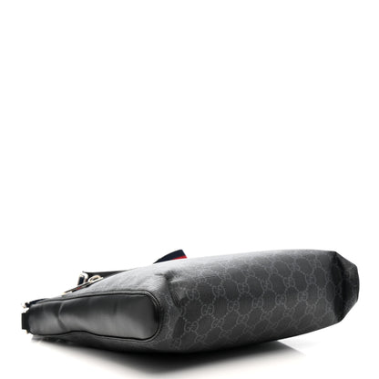 Gucci GG Supreme Monogram Appia Calfskin Web Flat Messenger Bag Black Grey 4 of 15