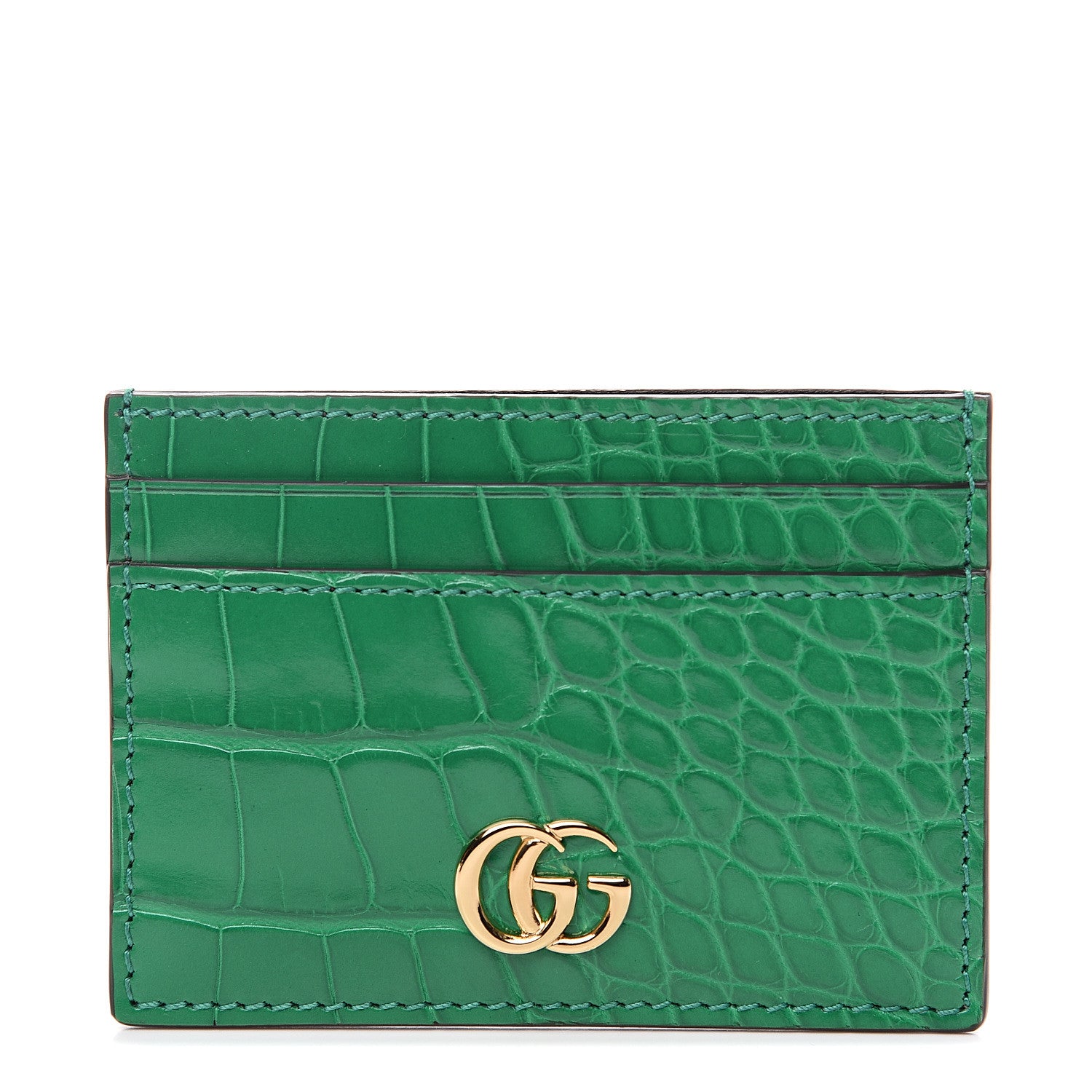 Gucci Alligator GG Marmont Card Holder Emerald 1 of 5