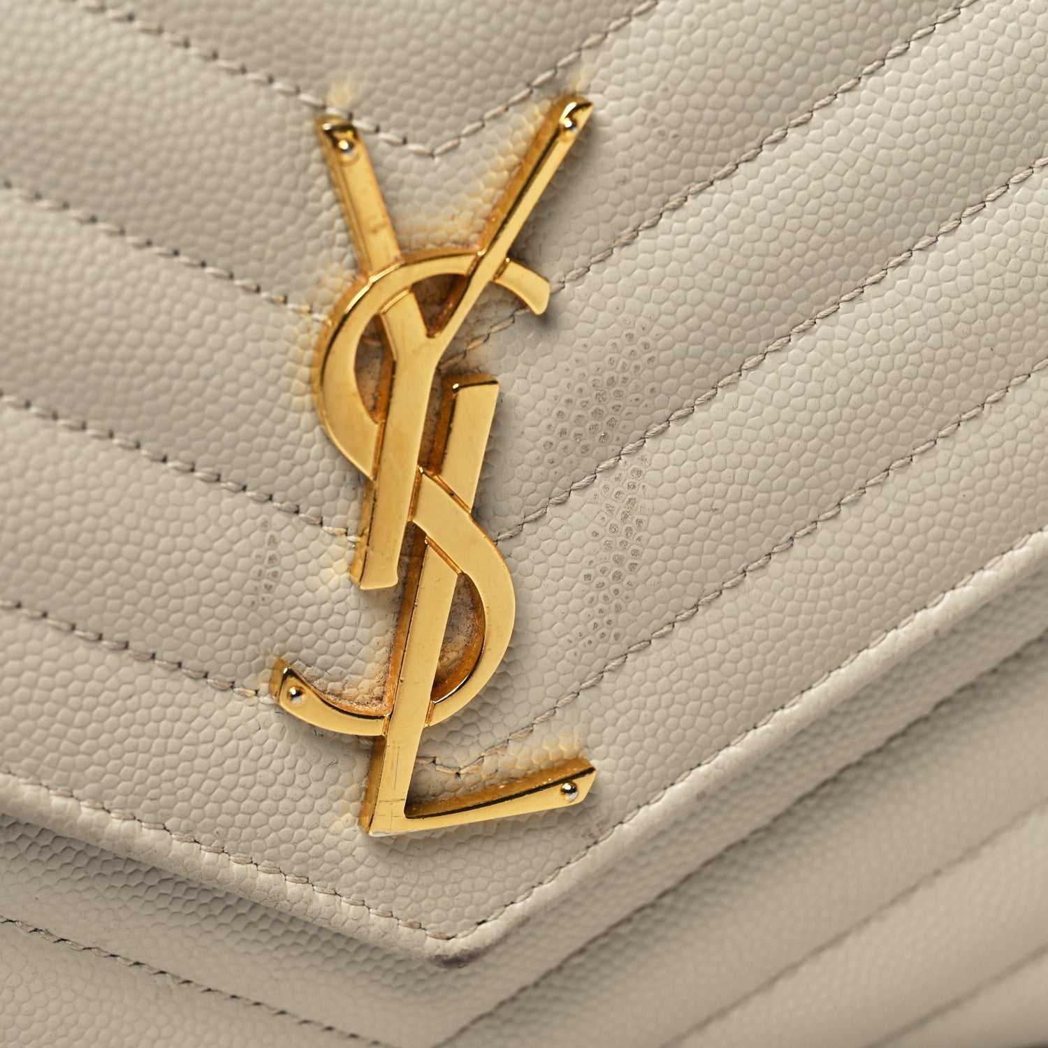 Saint Laurent Grain De Poudre Matelasse Chevron Monogram Chain Wallet Crema Soft 10 of 16
