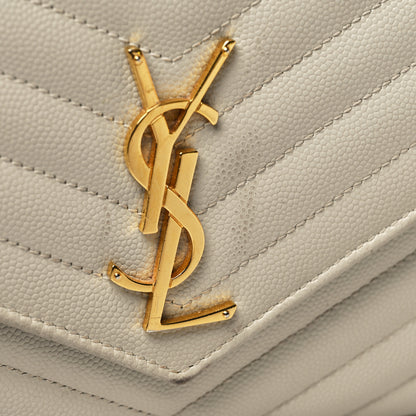 Saint Laurent Grain De Poudre Matelasse Chevron Monogram Chain Wallet Crema Soft 10 of 16