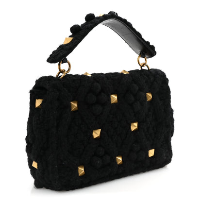 Valentino Garavani Cashmere Knit Large Roman Stud Shoulder Bag Black 3 of 9