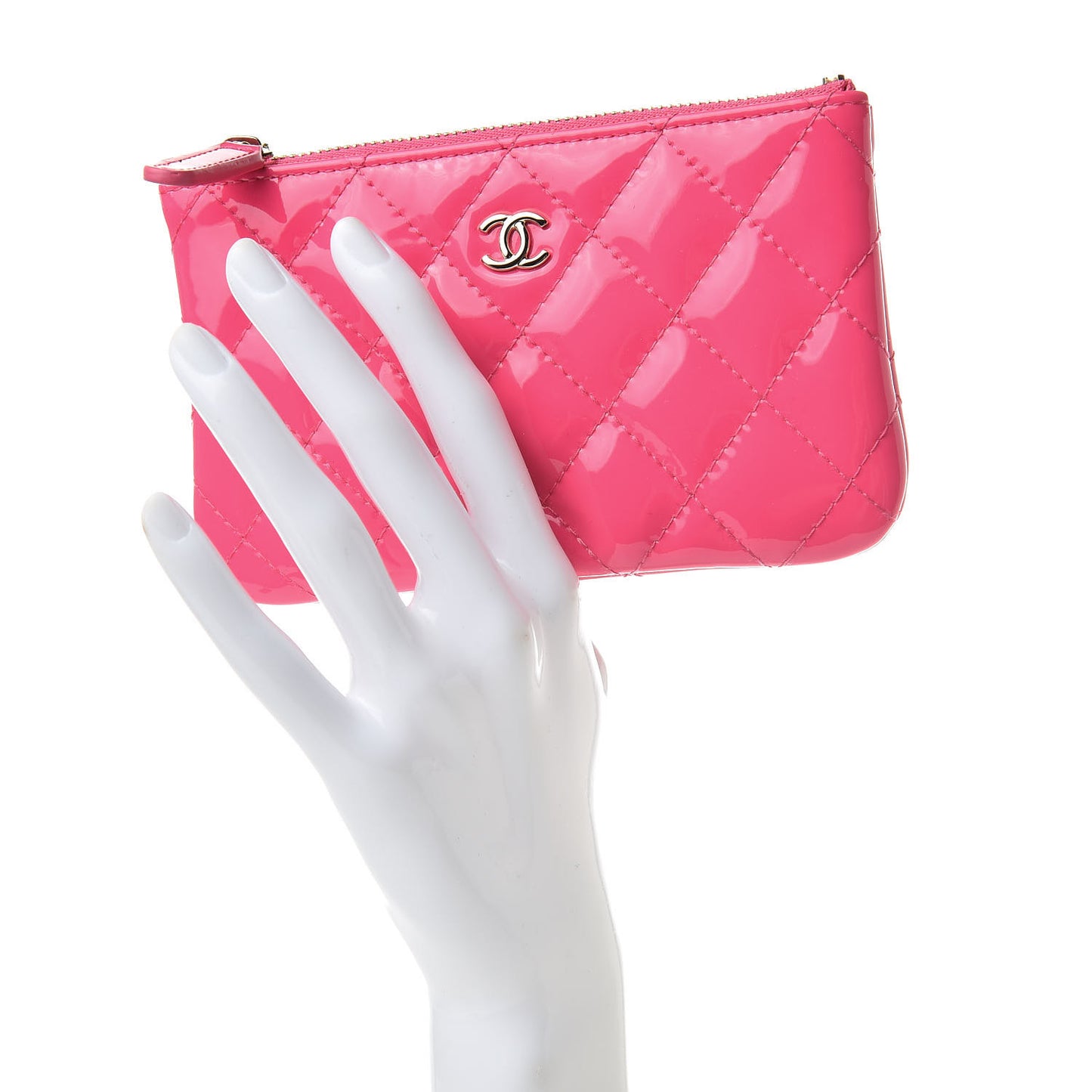 Patent Quilted Small Cosmetic Case Pink