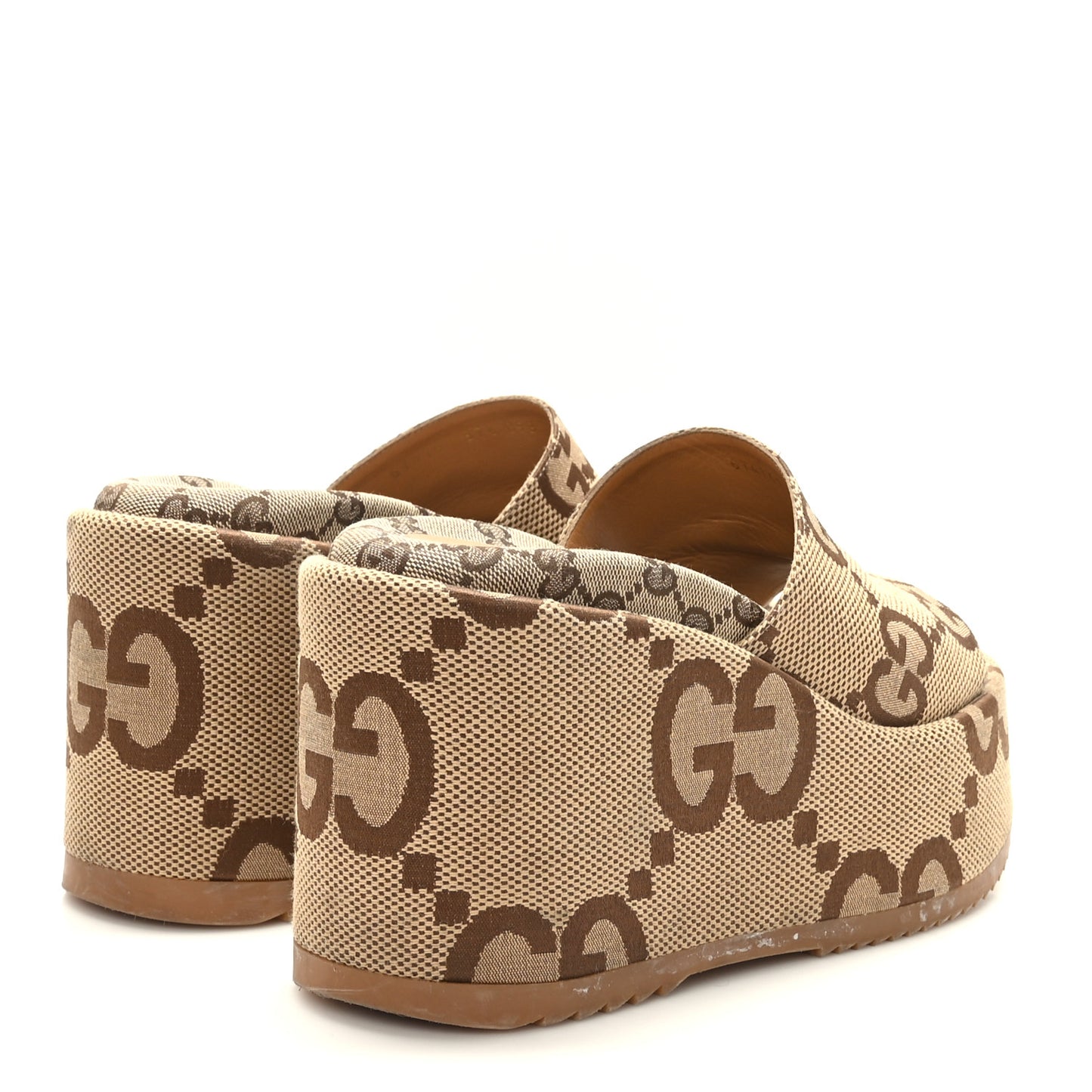 Monogram Jumbo GG Platform Slide Wedge Sandals 37.5 Camel Ebony