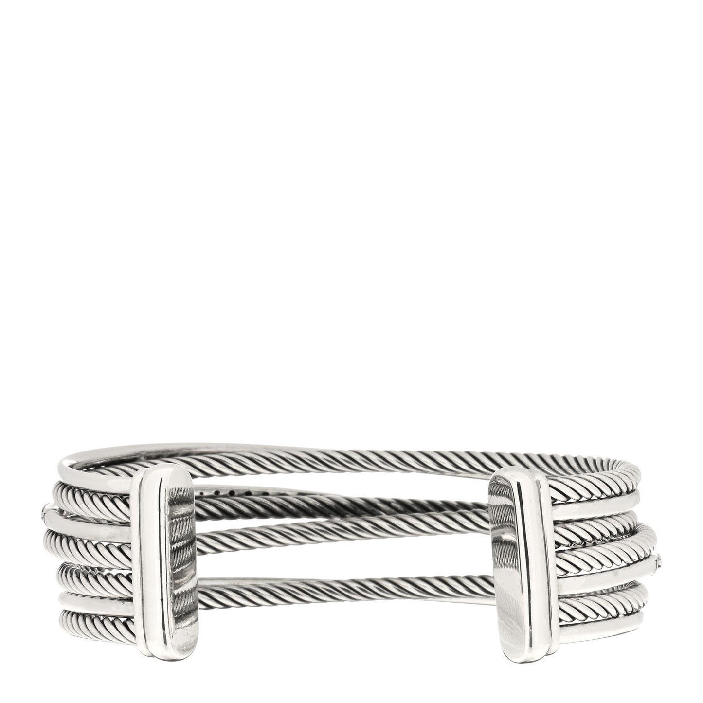 Sterling Silver Black Diamond Crossover Four Row Cuff Bracelet