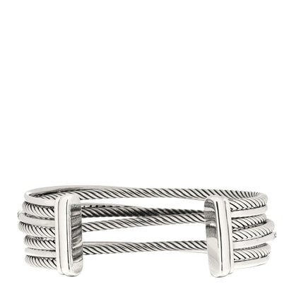 David Yurman Sterling Silver Black Diamond Crossover Four Row Cuff Bracelet 2 of 3