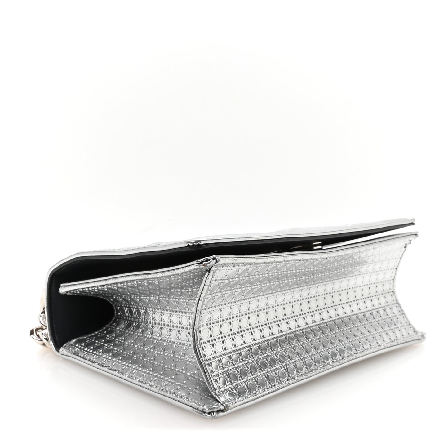Metallic Patent Micro-Cannage Small Diorama Flap Bag Silver