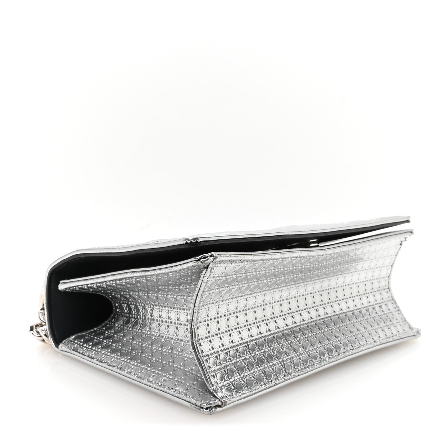 Christian Dior Metallic Patent Micro-Cannage Small Diorama Flap Bag Silver 4 of 9