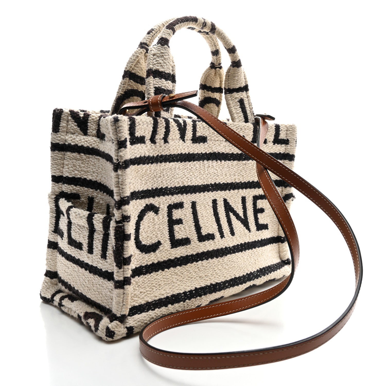 Celine Canvas Small All Over Cabas Thais White Black 3 of 10