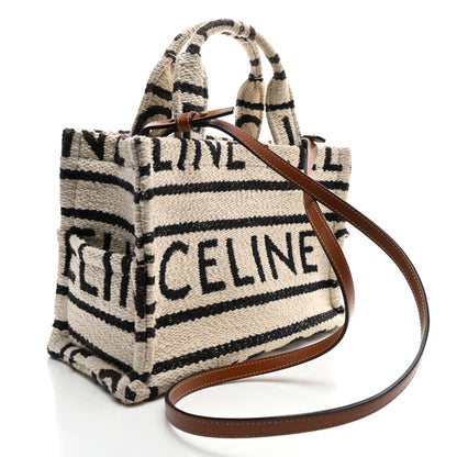 Celine Canvas Small All Over Cabas Thais White Black 3 of 10