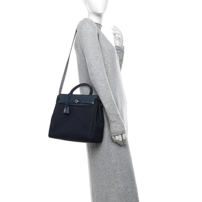 Hermes Toile Vache Calfskin Herbag PM 30 Navy Bleu Natural 2 of 11