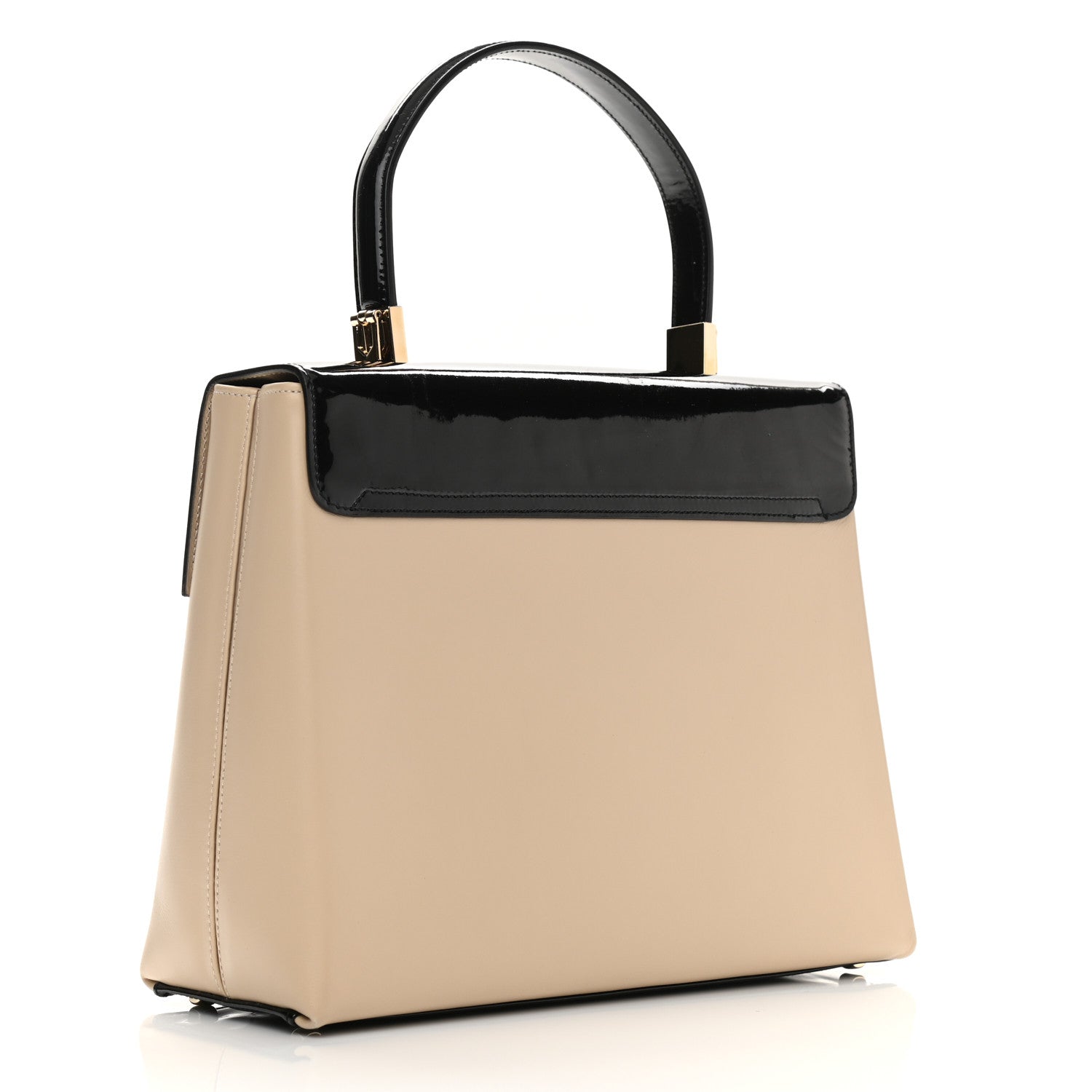 Salvatore Ferragamo Patent Calfskin Gancini Top Handle Black Beige 3 of 9