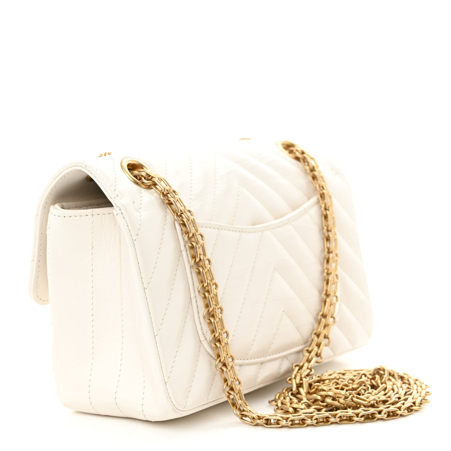 Aged Calfskin Chevron Quilted 2.55 Reissue Mini Flap White