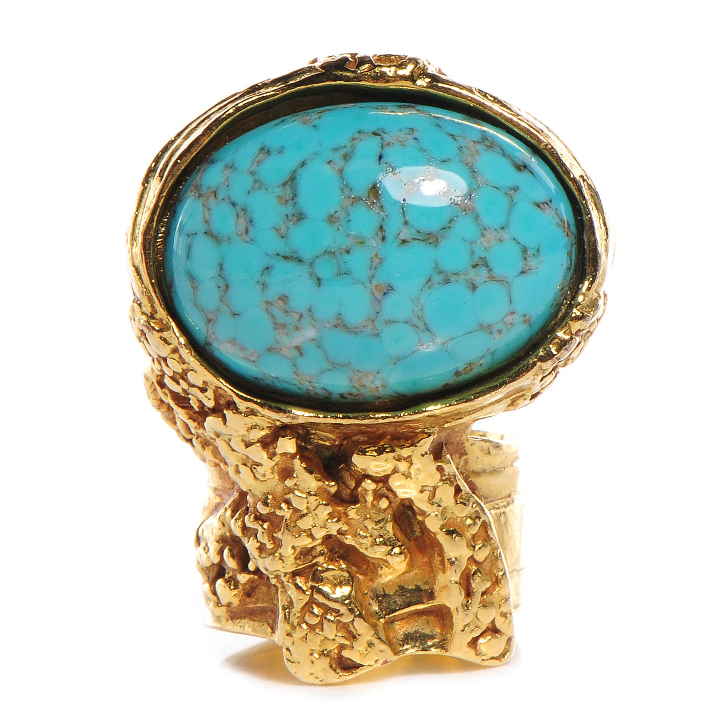 Glass Cabochon Arty Ovale Ring 7 Gold Turquoise