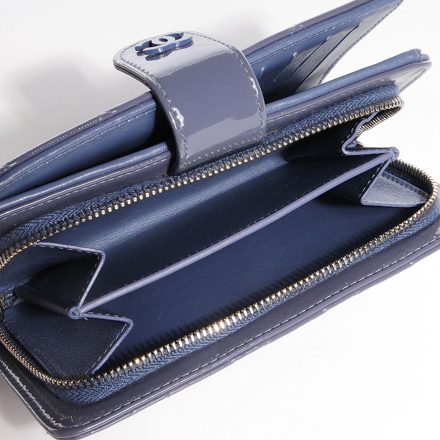 Patent Quilted Zip Pocket Wallet Light Purple