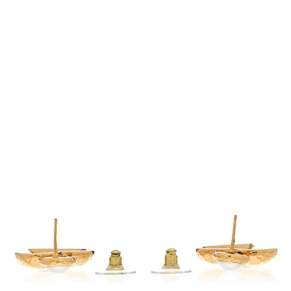 Chanel Metal Pearl Resin CC Heart Drop Earrings Gold Black 3 of 5