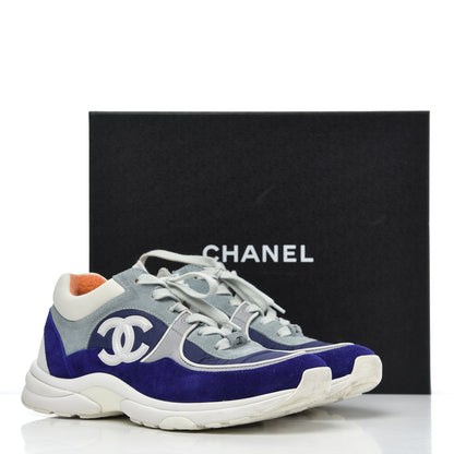 Chanel Nylon Lambskin Suede Calfskin Womens Logo Sneakers 39 Blue Coral 21 of 21
