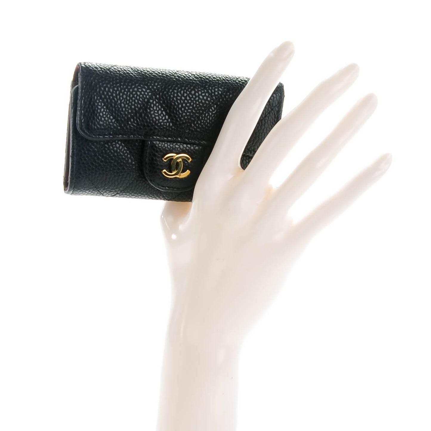 Caviar Quilted 6 Key Holder Black