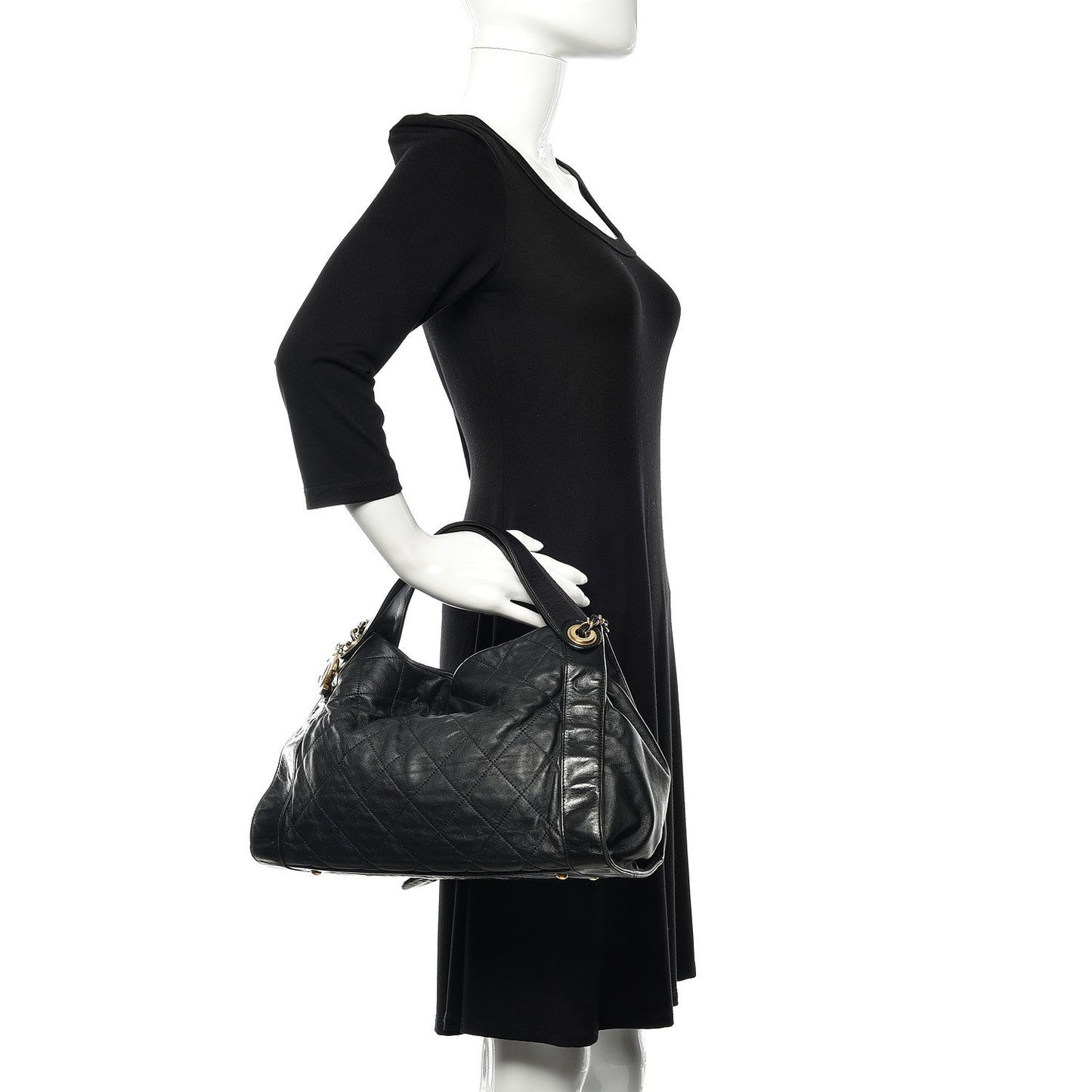 Calfskin Quilted Small In The Mix Shopping Tote Black
