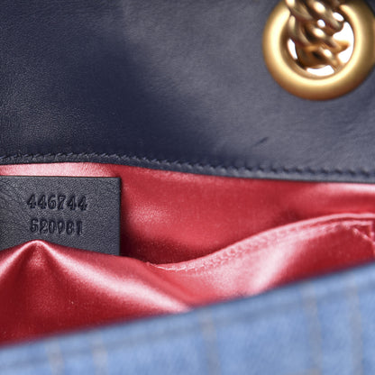 Gucci Denim Matelasse Pearl Studded Mini GG Marmont Shoulder Bag Blue 7 of 12