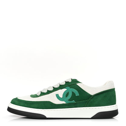 Chanel Suede Kidskin Womens CC Sneakers 39 White Green 1 of 9