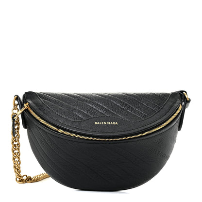 Balenciaga Shiny Goatskin Allover Logo Embossed XXS Souvenir Belt Bag Black 1 of 11