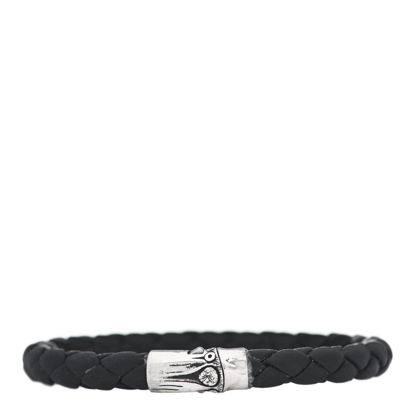 Sterling Silver Leather 8mm Braided Bamboo Station Bracelet Black
