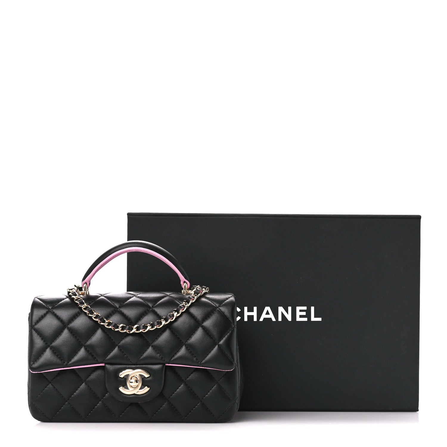 Chanel Lambskin Quilted Bi-Color Mini Top Handle Rectangular Flap Black Lilac 12 of 12