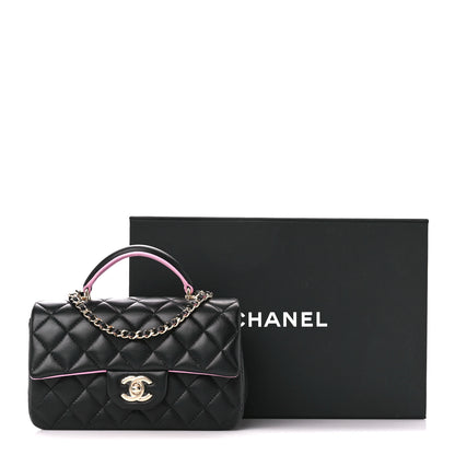 Chanel Lambskin Quilted Bi-Color Mini Top Handle Rectangular Flap Black Lilac 12 of 12