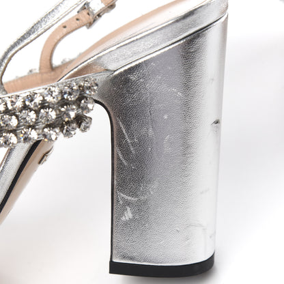 Gucci Nappa Silk Crystal Bertie High Heel Sandals 38.5 Argento 6 of 12