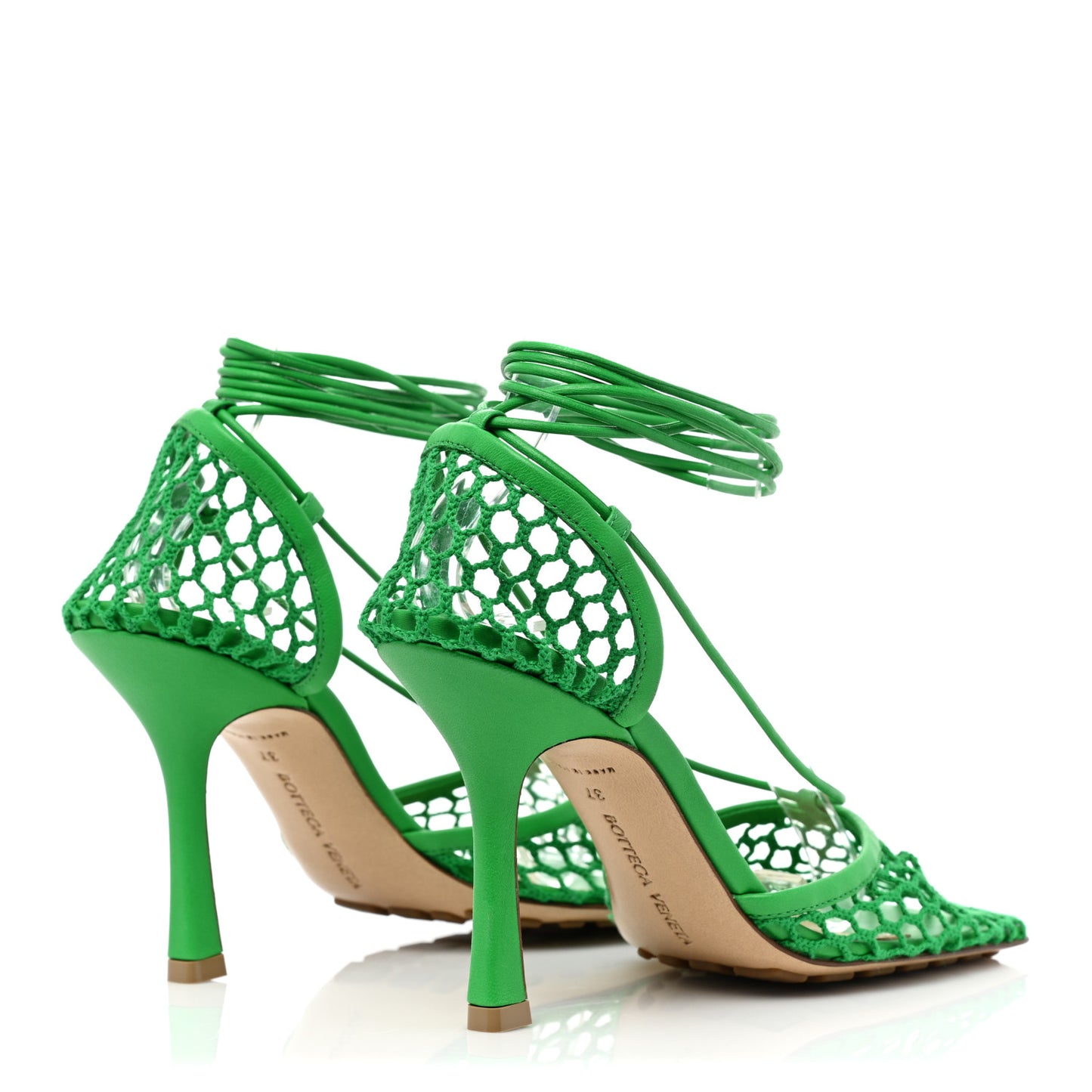Mesh Nappa Stretch Ankle Tie 90mm Sandals 37 Grass