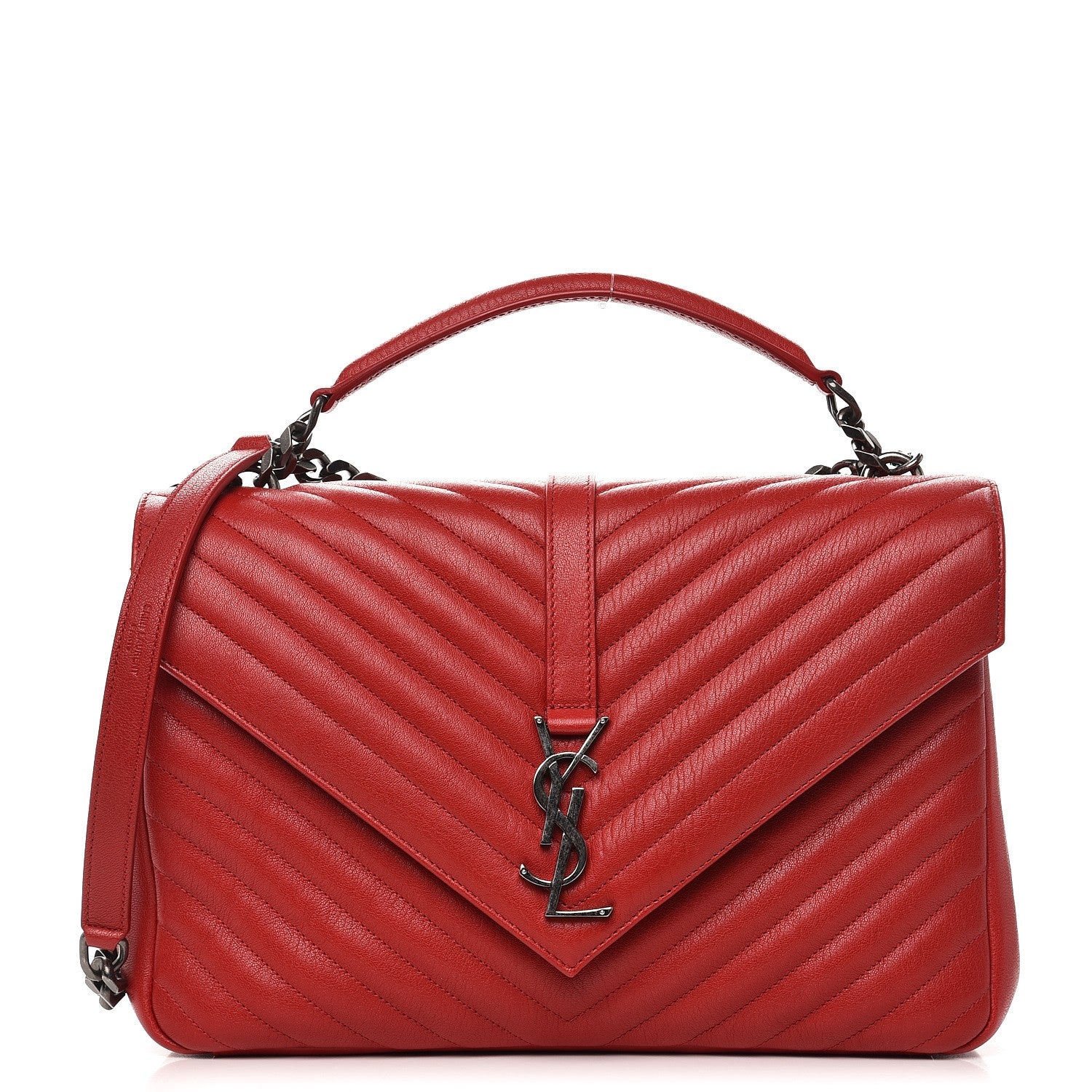 Saint Laurent Sheepskin Matelasse Chevron Large College Monogram Satchel Rouge 1 of 7