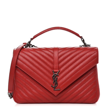 Saint Laurent Sheepskin Matelasse Chevron Large College Monogram Satchel Rouge 1 of 7