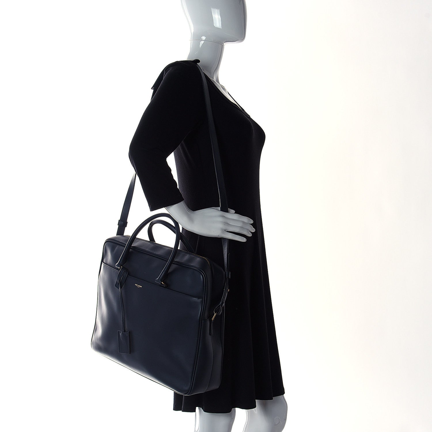 Saint Laurent Calfskin Small Classic Duffle Briefcase Deep Marine 5 of 10