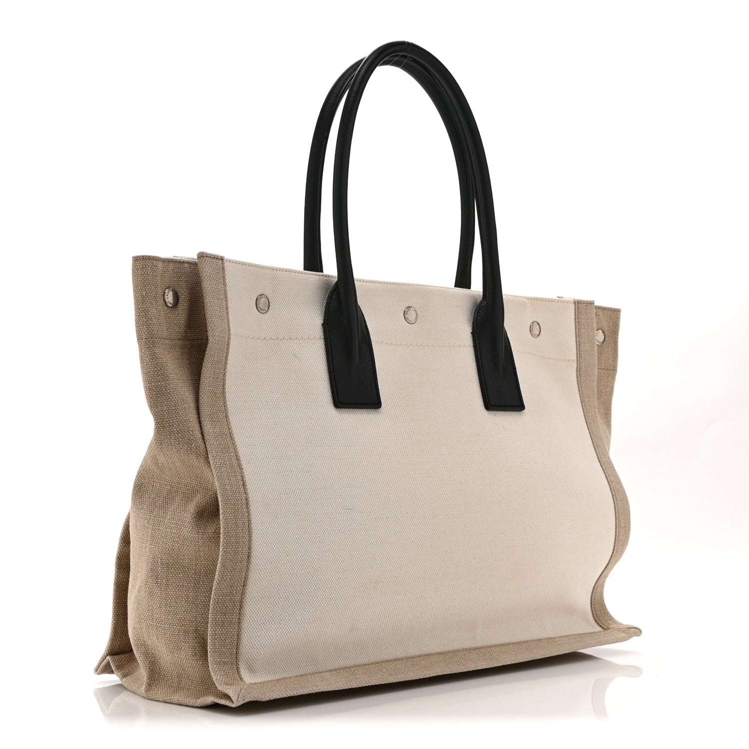 Saint Laurent Linen Calfskin Small Rive Gauche Tote Greggio Natural 3 of 10