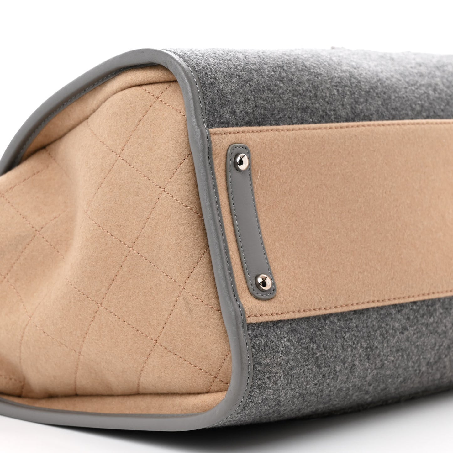 Wool Felt Calfskin Large Deauville Tote Grey Beige