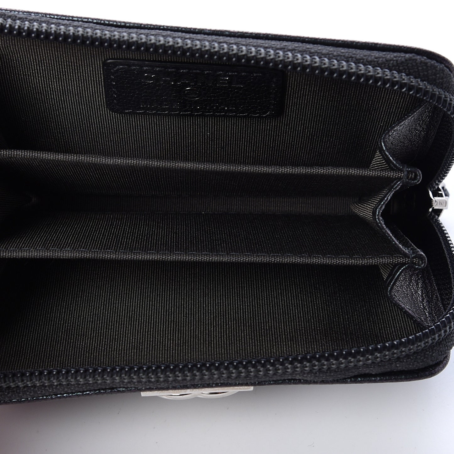 Iridescent Goatskin Quilted Boy Zip Around Coin Purse Wallet Black