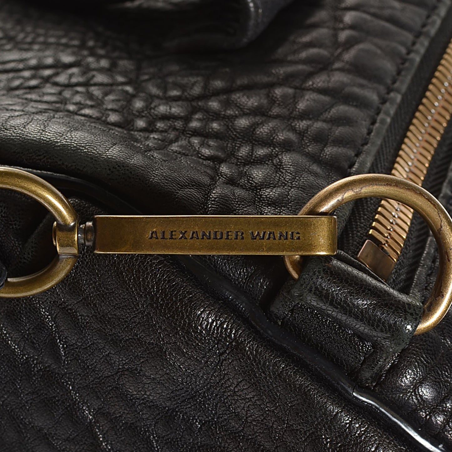 Pebbled Lambskin Rocco Black Antique Brass Hardware