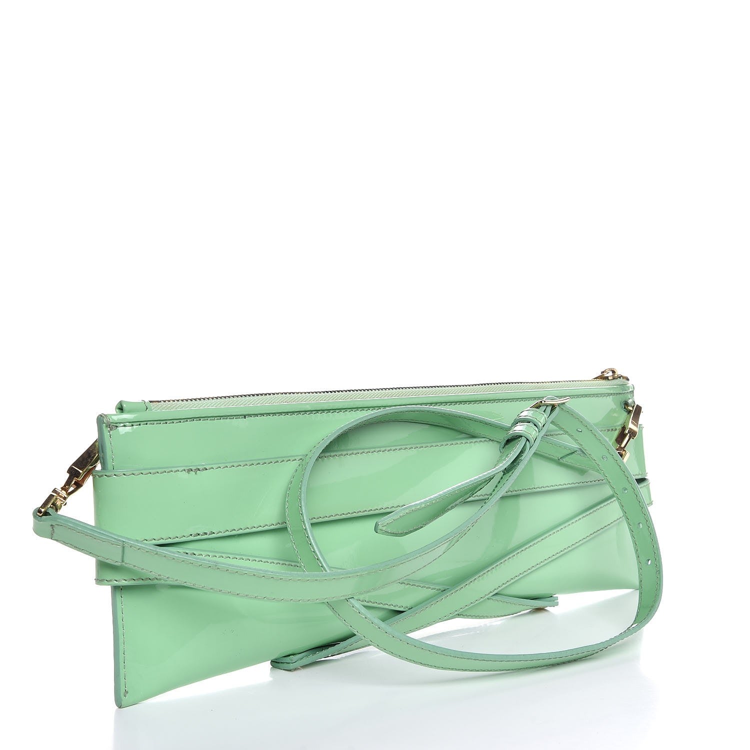 Burberry Patent Bridle Calfskin Parmoor Clutch Bag Green 3 of 8