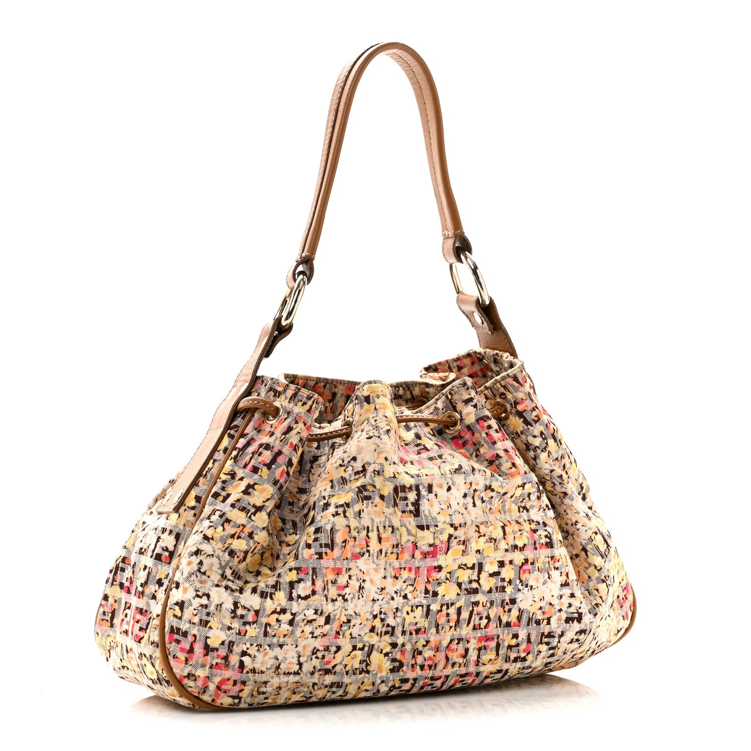 Fendi Zucchino Vitello Floral Forever Bucket Bag Pesca Giallo Saddler 3 of 10