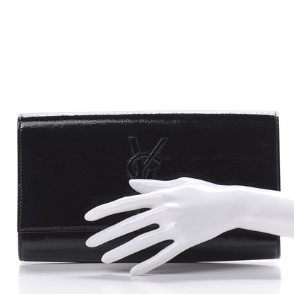 Saint Laurent Textured Patent Monogram Large Belle De Jour Clutch Black 2 of 7