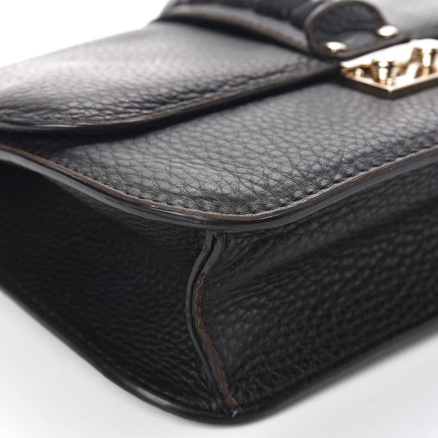 Pebbled Calfskin Medium Glam Lock Rockstud Flap Black