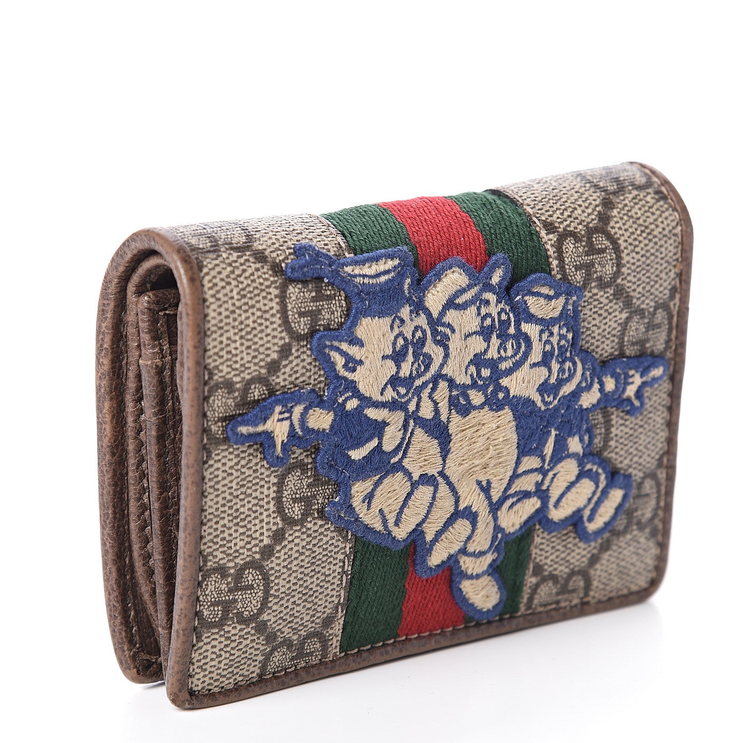 Gucci X DISNEY GG Supreme Monogram Web Three Little Pigs Ophidia Card Case Wallet Beige New Acero 2 of 5