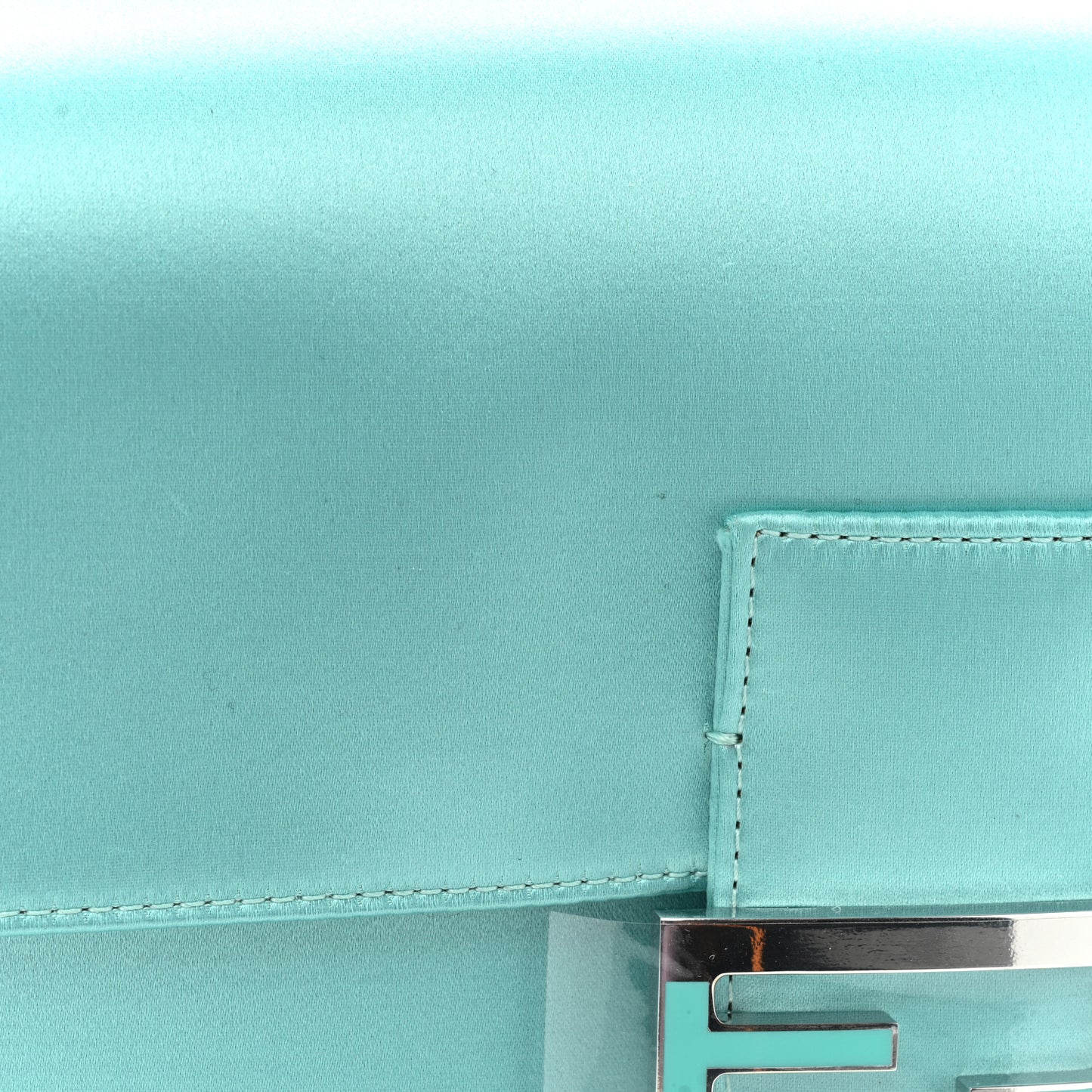 X TIFFANY Satin Nappa Silver Baguette Blue Tiffany Silver