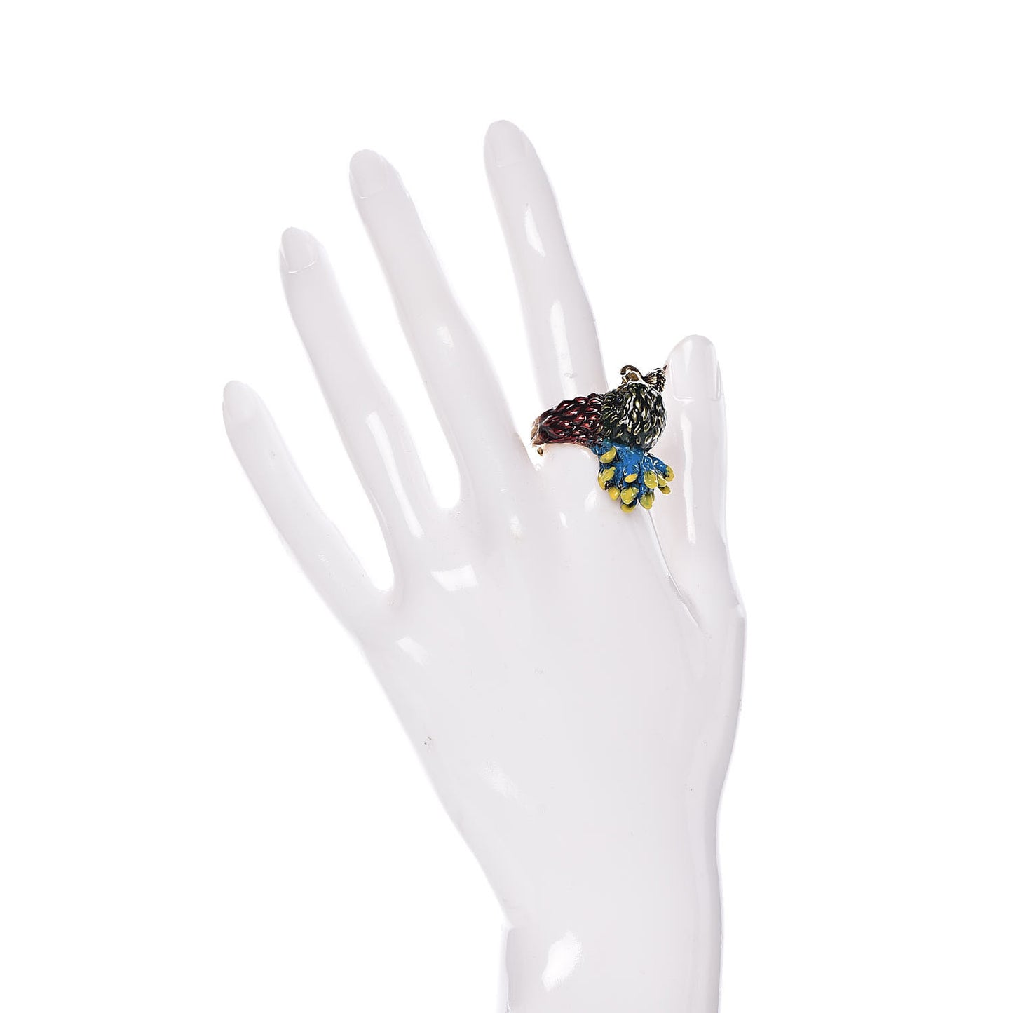 Metal Resin Crystal Bird Ring 10.5 Aged Gold Multicolor