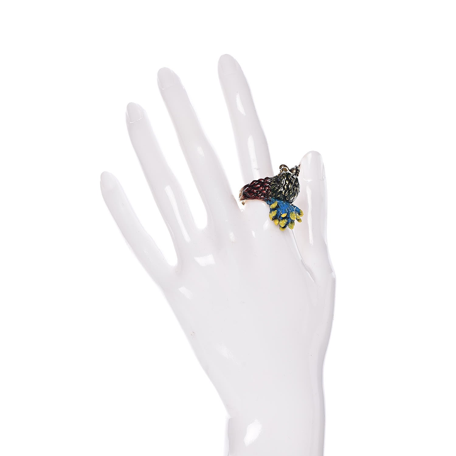 Gucci Metal Resin Crystal Bird Ring 10.5 Aged Gold Multicolor 2 of 5