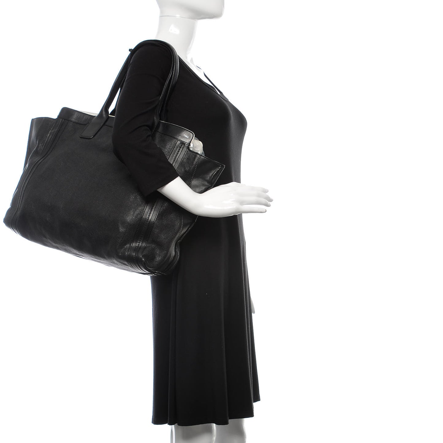 Calfskin Medium Alison East West Tote Black White