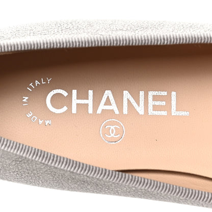 Chanel Metallic Laminated Lambskin Calfskin CC Cap Toe Ballerina Flats 37.5 Argen Black 7 of 10