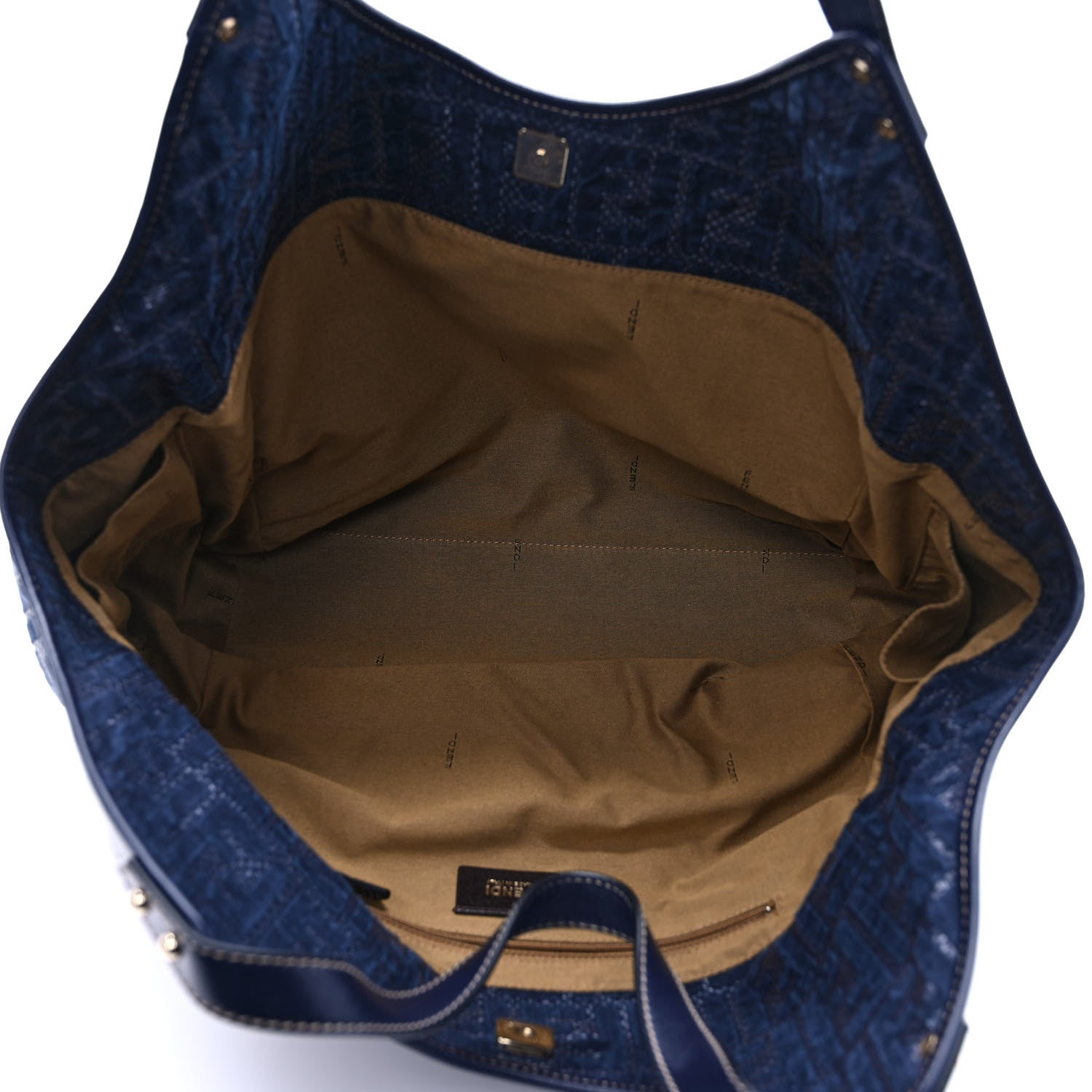 Fendi Raffia Zucca Vitello Large Chef Tote Blue Poison 4 of 9