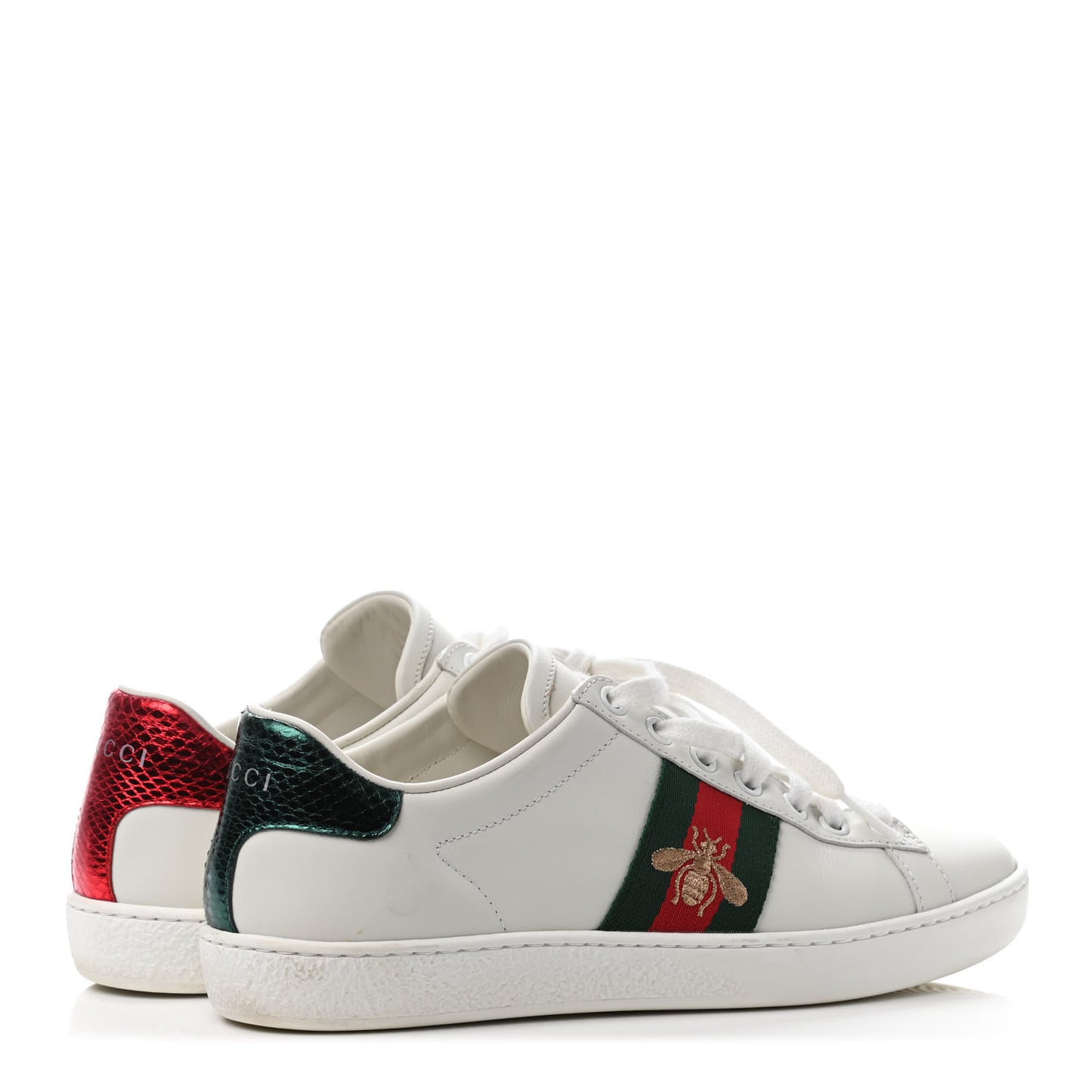 Calfskin Ayers Bee Embroidered Womens Ace Sneakers 36 White Green