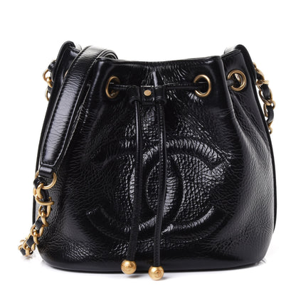 Chanel Shiny Aged Calfskin CC Chain Mini Drawstring Bag Black 1 of 4